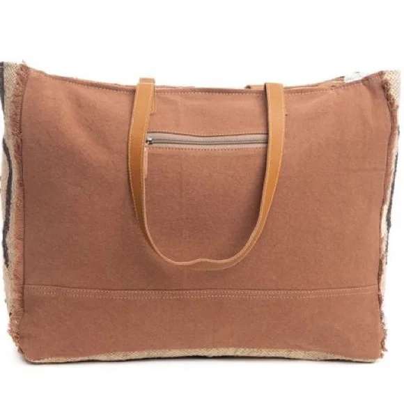 Fall Myra Bag upcycled Rug Canvas Leather Weekender Travel XL extra large Tote - Picture 7 of 7